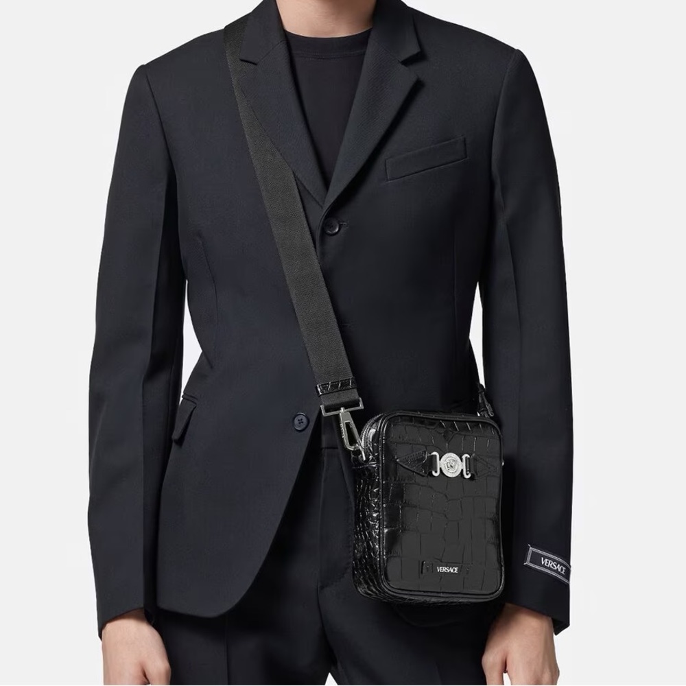 Versace croc effect leather Medusa biggie logo monogram crossbody bag NEW - Picture 5 of 10